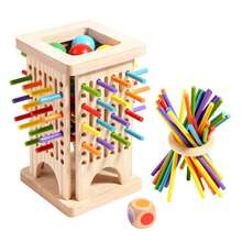 3-In-1 Wooden Stick Puzzle Toy, Includes 30 Colorful Wooden Sticks, 1 Dice, 4 Balls. Players Take Turns Pulling Out Sticks To Keep The Tower From Falling, With The Goal Of Not Letting The Balls Drop To The Table. This Game Trains Hand-Eye Coordination, Focus, And Strategic Thinking. Suitable As A Christmas, Halloween, Easter, Or Birthday Gift For Boys And Girls.
