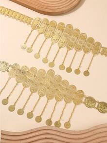 1 pieza Cinturón de bata de mujer chapado en oro, con patrón floral tallado, estilo retro de lujo, cadena de cintura para novia y boda, adecuado para fiestas, eventos festivos y bodas