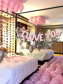 32 Stücke/Set "Ich liebe dich" Themen Ballon Set, 16" rosa "ICH LIEBE DICH" Buchstabenballons, 18" silberne Herz-Folienballons in rosa & silber, geeignet für Geburtstagsfeiern, Singles-Partys, Verlobungen, Jahrestage, Valentinstag Dekoration - Verschiedenfarbig - Übersicht 2