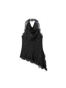 DEEKA Summer New Arrival Women's Fashion Sexy Halter Neck Lace Blouse - Black - View 2