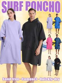 1 Piece Surf Poncho Changing Robe With Hood,Wearable Beach Towel Sand Free And Compact Easy To Carry,Quick Dry Suede Material Changing Towel With Pocket For Surfing Swimming Pool Outdoor Men And Women - Multicolor - View 2
