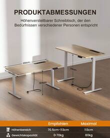 HLONONE Height-Adjustable Desk With USB Charging Port And Power Outlet, Electric Desk, Adjustable Computer Desk With 3-Function Memory - Chân gỗ Maple màu be trắng - Xem 3