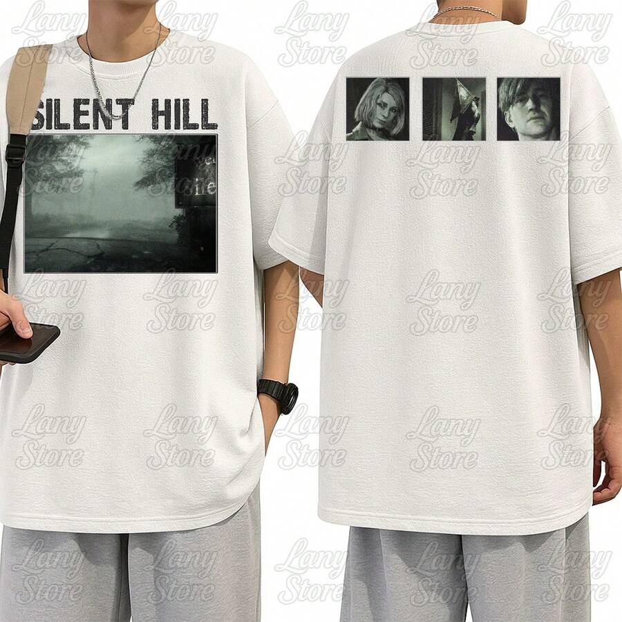 Silent Hill T-Shirt - Video Game, Electronic Game, Fiction, Horror, Fear, Geek, Unisex, Men's/Women's, 100% Cotton, Top Premium Streetwear, New Release, Immediate Shipping, Various Colors!! Plus Size - 白色字元 - 查看 1