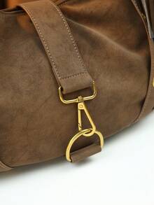 Borsa da viaggio alla moda e retrò con borchie e rivetti, borsa a tracolla a forma di raviolo, borsa da moto, borsa da pendolare di grande capacità - Castano - Visualizzare 8