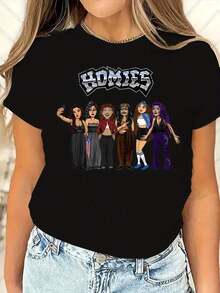 Homies Selfie Squad T-Shirt - Fun Cartoon Design - Stylish Tee For Women - Ideal Gift For Besties - màu đen - Xem 1