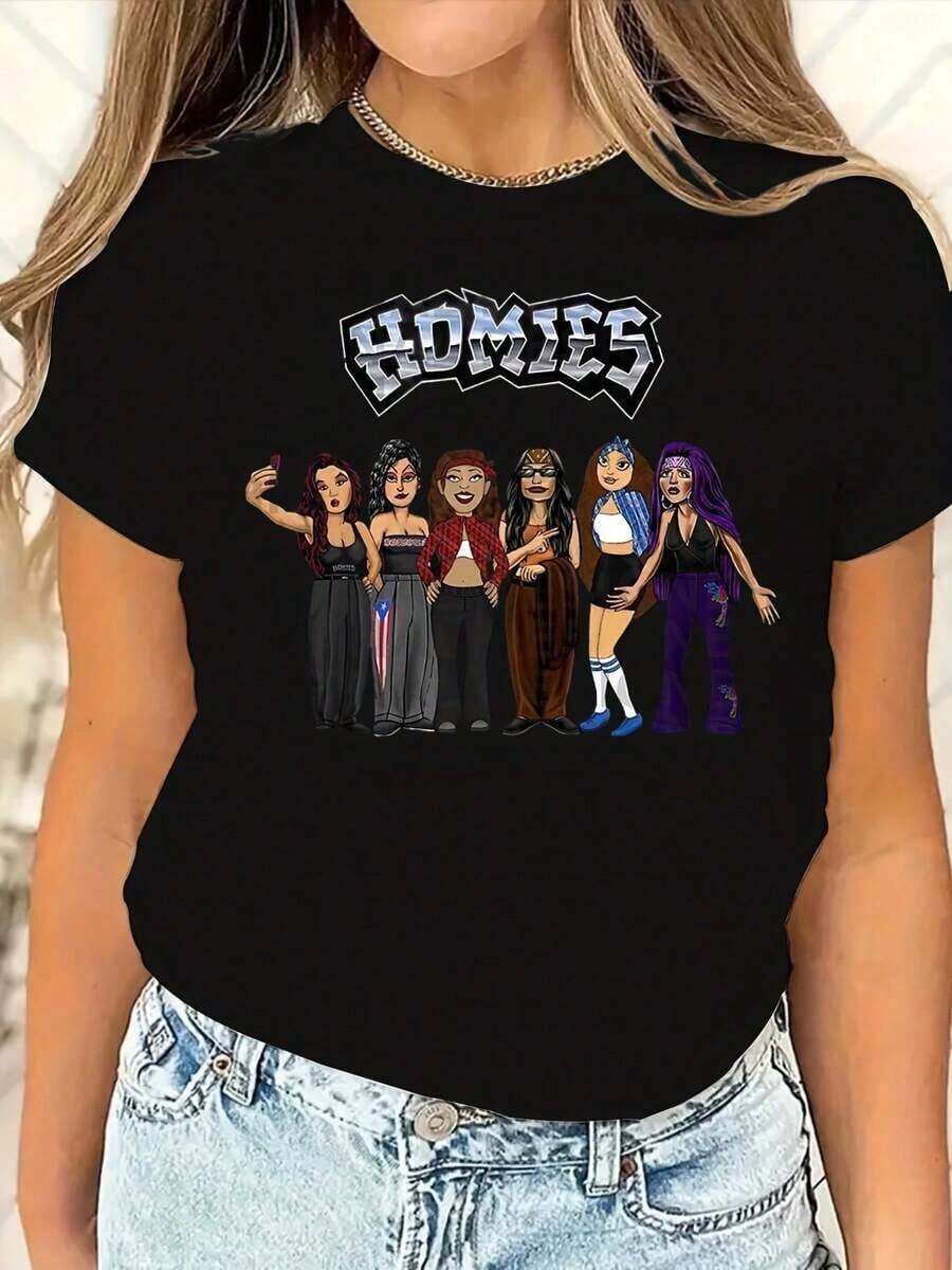 Homies Selfie Squad T-Shirt - Fun Cartoon Design - Stylish Tee For Women - Ideal Gift For Besties - màu đen - Xem 1