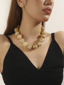 1pc Boho Style Resin Cloud Effect Geometric Round Beaded Handmade Necklace, Gift & Daily Wear For Women - Knotted Beaded Necklace - View 7