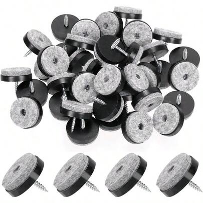 Glarks 40pcs Black 28MM Furniture Glide Screwon Furniture Antiskid Felt Pad Slider Floor Protector For Wooden Leg Feet Of Chair Table Sofa Stool
