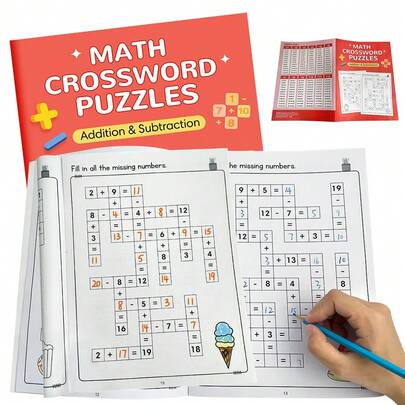 Lachilly Crossword Puzzles Book Brain Game Math Workbook For Practicing Addition & Subtraction, Activity Worksheet For Smart Kids Teens Children Exercise Book Practice Pages, Math Game, Thinking Book For Kids Kindergarten Primary School Classroom Supplies