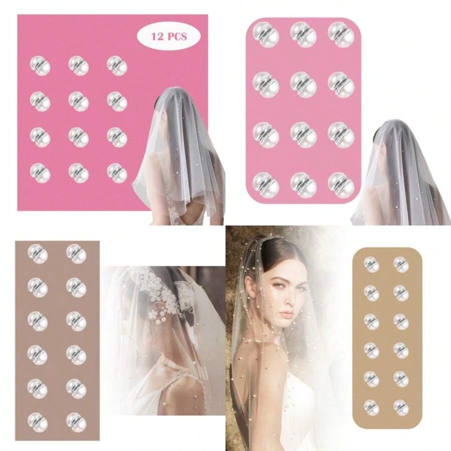12 Pairs Veil Weights Invisible Pearl Wedding Veil- Double-Sided Pearl Veil Weights Bridal Veil Wedding- Bridal Accessories Magnetic Pearls- Mantilla Wedding Veil Lightweight Veil Pearl - như hình ảnh - Xem 1