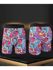 5-Pack Plus Men's Patterned Panties - Breathable, Quick Dry, Elastic Swimming Pants With Fun Graffiti Designs For Beaches And Sports - Mixed Color - View 2