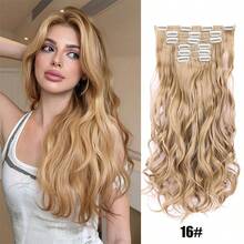 Klipp i naturliga hårförlängningar långa vågiga 6 st tjocka löshår mörk askblond blandad blekblond dubbel väft syntetiskt 22 tum för kvinnor - Multifärgad - Visa 17