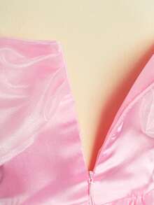 6pcs/Set Girls Pink Floral Pattern Sleeveless Dress, Crown, Magic Wand, Gloves, Wings Costume Set, Children Christmas, Halloween, Carnival Cosplay Dress Suit - Pink - View 6