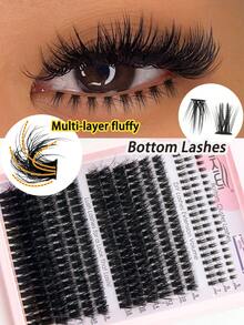 Fluffy Volume D Curl Lash Clusters DIY Set With Bottom Lashes Mixed Length For Beginners - màu đen - Xem 5