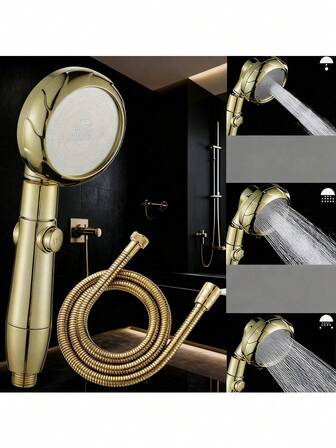 2 piezas Juego de ducha de mano chapada en oro, 3 modos de rociado, manguera flexible dorada de 150 cm - Diseño de alta presión, alto caudal, dorado lujoso - Ducha de lujo - Regalo del Día de San Valentín