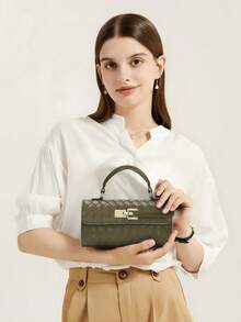 JW Small Elegant Textured Woven Shoulder Handbag, Crossbody Bag, Casual Chic Versatile For Daily Wear, Travel, Evening, Shopping - Olive Green - View 2