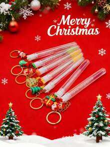 1/3/5件圣诞卡通图案钥匙扣圣诞图案节日睫毛刷眉刷便携管状睫毛刷带透明盒 - 彩色 - 查看 1