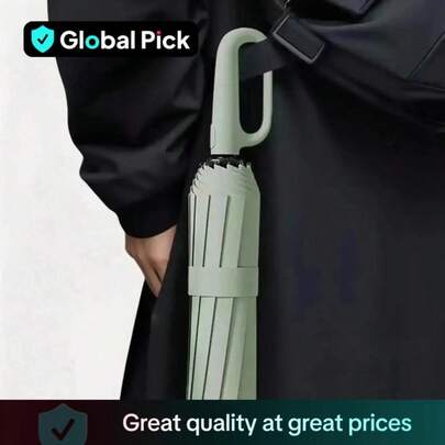 Green Automatic Hydraulic Folding Umbrella - Lightweight Reinforced Windproof Waterproof Ring Buckle