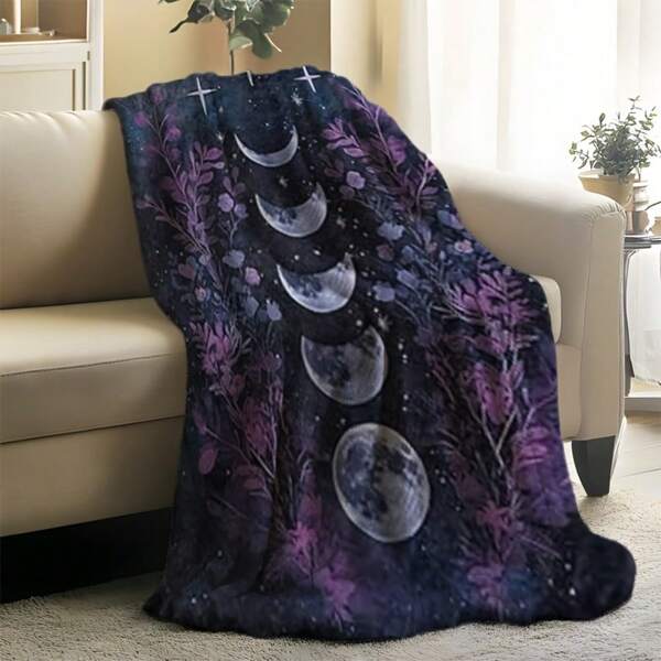1pc Black Moon Phase Blanket, Celestial Witch Gothic Parabola Design For Women And Adults, Lightweight Soft Mystical Cottage Decor – Perfect Halloween Accessory Or Sofa Bedroom Throw, Seasonal Decoration, Dark Decor, Witch Aesthetic, Durable Throw