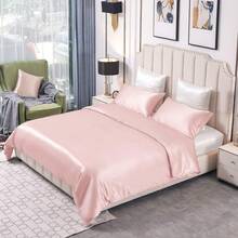 THXSILK 25 Momme Silk Bed Linen Set, 2-Piece Duvet Cover 135 X 200 Cm And 40 X 80 Cm Pillowcases, Hypoallergenic Mulberry Silk Bedding Set, Ultra Soft And Smooth, Black - Adorable Pink - View 12