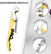Novotend - Sacacorchos 3 en 1, Destapador de Vino 3 en 1, Destapador de Cerveza, Saca Corcho y Cortador, Sacacorchos para Vinos de Acero Inoxidable, Regalo para Hombre. (Amarillo) - Amarillo - Ver 4