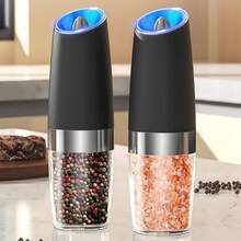 Juego recargable de molinillos de sal y pimienta eléctricos, juego eléctrico de molinillos de sal y pimienta por gravedad, set eléctrico de tarros de condimentación de sal y pimienta, ajustable a grueso, con luz LED (negro + blanco) para moler en la cocina, adecuado para uso doméstico - Multicolor - Ver 18