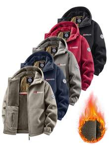 男士户外抓绒外套，加厚双面羊羔绒内衬，休闲宽松秋冬外套 - 卡其色 - 查看 10