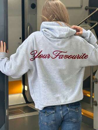 เสื้อฮู้ดลำลองแขนยาวมีกระเป๋า ทรงไหล่ตก สีพื้น สำหรับผู้หญิง