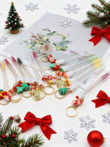 1/3/5件圣诞卡通图案钥匙扣圣诞图案节日睫毛刷眉刷便携管状睫毛刷带透明盒 - 彩色 - 查看 4