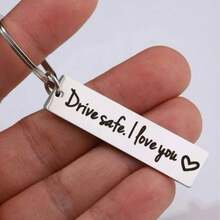 1Pcs/" Driving, I Love You" Engraved Stainless Steel Keychain - Heart-Shaped Rectangular Pendant, Ideal Car Accessory For Men | Stylish And Simple Keychain | Polished Finish, Cute Keychain, Suitable For Women
