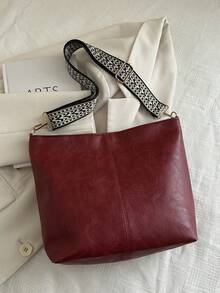 Túi đeo chéo họa tiết hình học, túi messenger dung tích lớn, túi đeo vai phong cách retro dành cho nữ. - Màu Đỏ Sâu - Xem 6