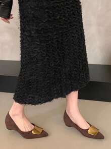 复古棕色尖头平底鞋，新款法式撞色低帮厚底鞋，四季皆宜 - 咖啡棕 - 查看 5