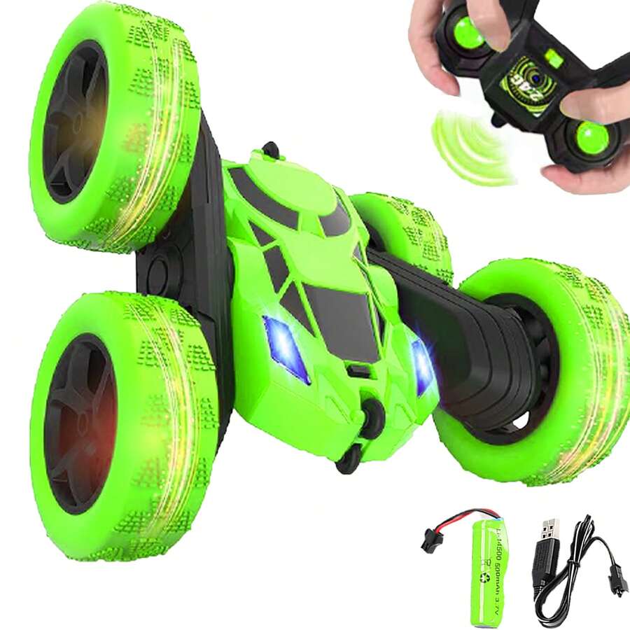 The Best Gift RC Car! 360° Flip Remote Control Car For Kids, Double-Sided Driving Stunt Vehicle With Cool Lights, Rotating Toy For Boys Girls (Ideal For Christmas, Birthday, Children's Day) - màu xanh lá - Xem 1