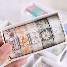 5 Rolls Of 1.8" * 3.23" Cute Transparent Midsummer Daisy Decorative Stickers, DIY Decorative Materials And Paper Tapes For Gift Wrapping, DIY Handmade Supplies, Painting, Study And Office, Suitable For Mother's Day, Thanksgiving. - 彩色 - 查看 1