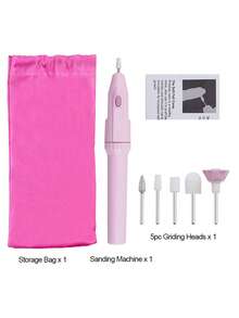 迷你电动指甲打磨机套装 5合1 修甲磨脚抛光美甲砂纸笔工具机 家用美甲沙龙用品 - 彩色 - 查看 9