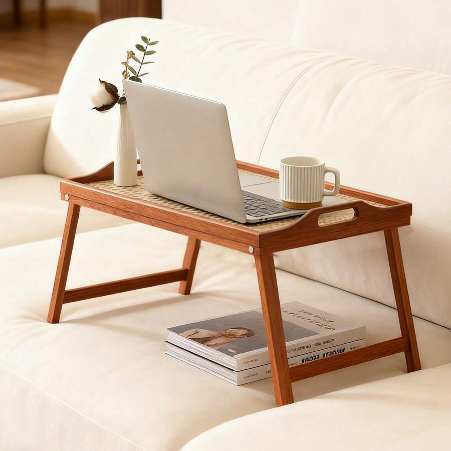 Wood Bed Tray Table With Folding Legs & Handles Portable Laptop Desk And Breakfast Tray For Bed Sofa Multi-Use Snack Work Station 19.7x11.8 Brown - Multicolor - View 1