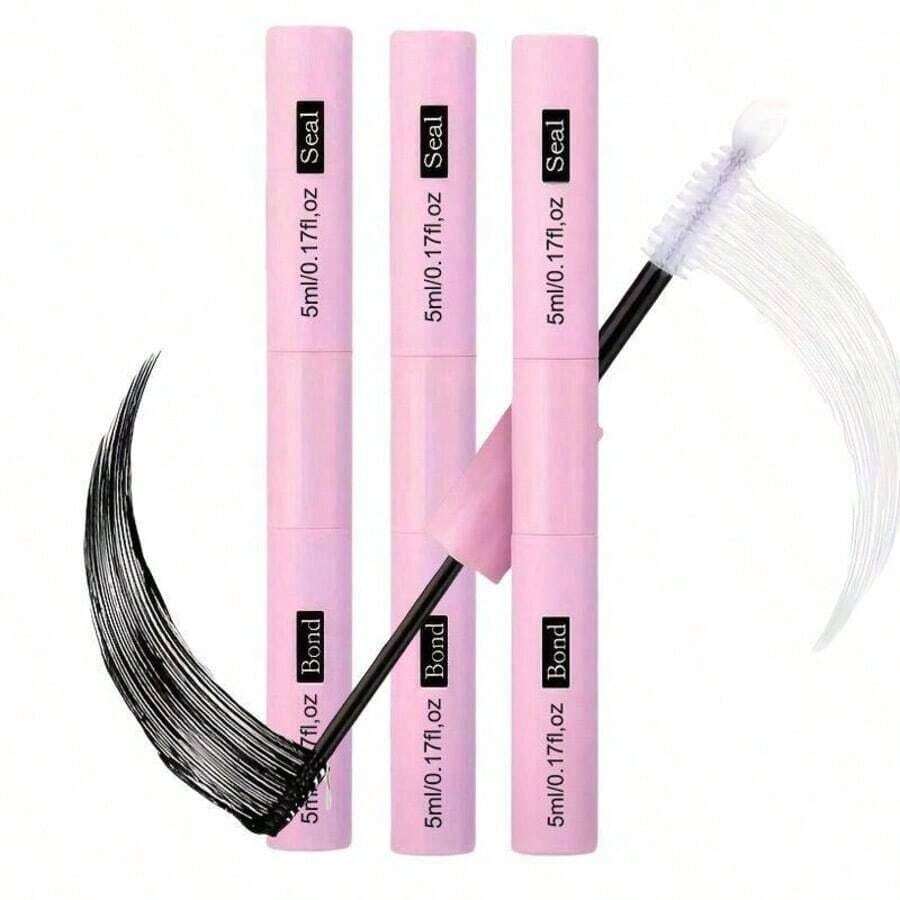 Waterproof Eyelash Glue (3 Counts), 2 In 1 Long-Lasting Lash Bond & Seal Glue, Sweat-Proof Eyelash Extension Lash Glue For Cluster Lashes - 粉色 - 查看 1