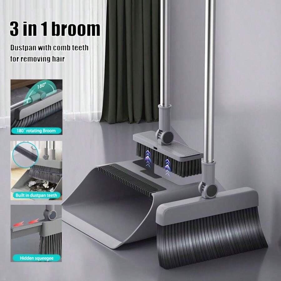 4-In-1 All New Broom Set (Includes Broom, Dustpan, Squeegee & Floor Brush) - A Space-Saving Essential For Home Cleaning, Ideal For House, Dorm, Office, And More. - Bộ chổi 3 trong 1 - Trắng (Không có lưỡi cạo) - Xem 1