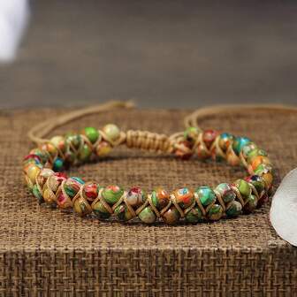1件复古波西米亚风彩色玛瑙串珠手链 - 天然宝石能量，展现女性魅力与爱意，是馈赠亲朋好友的完美礼物