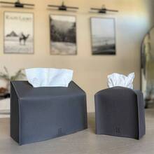 Cube Tissue Box Cover Holder Square PU Leather Tissue Holder Tissue Case Dispenser Bathroom, Tabletop, Vanity, Office White - Than khói - Xem 2