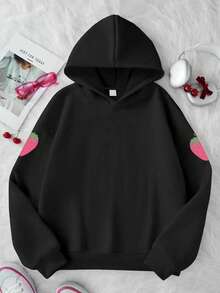 1 hanorac cu guler rotund pentru adolescente, cu imprimeu de căpșuni și slogan, hanorac casual cu mânecă lungă, ținute pentru întoarcerea la școală, absolvire, întoarcerea la școală