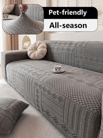 1件装弹力波浪格纹纯色沙发套，家具保护套，防滑，适用于1至5座沙发，四季皆宜，安装简便，适用于客厅、办公室和家居装饰。