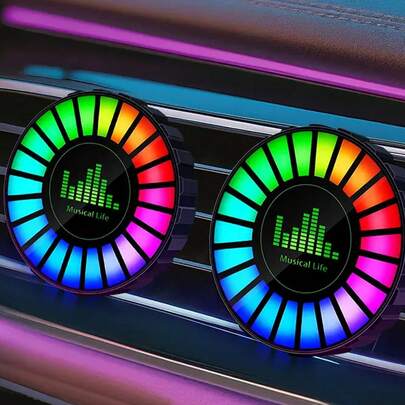 1/2个装车载时尚香薰音乐律动灯，LED氛围灯，150mAh可充电锂电池，固定式香氛夹，适用于空调出风口，室内清新灯，彩色音乐氛围灯，汽车配件