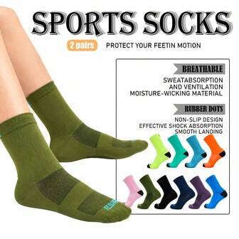 2 Pairs Of Professional Anti Slip Cycling Socks, Men's Thick Towel Bottom Mid Tube Socks, Wear-Resistant Sports Socks, Adult Training Basketball Socks, Suitable For All Seasons