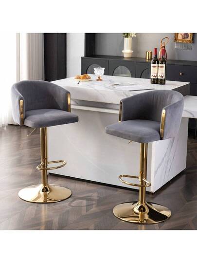 Moderne Height Adjustable Swivel Bar Stools, Stools Kitchens, Bars Restaurant Counters, Lift Mid Backrest Goud Footrest (Set Of 2) WL