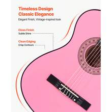 Classical Guitar, 38 Inch, Wood Classical Guitar Starter Kit For Beginners, With Nylon Strings, Gig Bag, Strap, Tuner, Extra Strings, Picks, Capo, Basswood, For Teenagers Adults Students, Pink - 38-inch Pink - 查看 5
