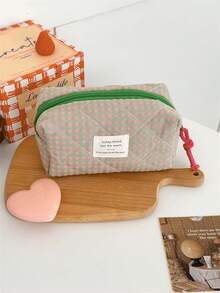 1 Túi đựng đồ trang điểm dạng lưới màu xanh lá cây và hồng dành cho nữ, đựng cọ khi đi du lịch, thiết kế khóa kéo mở lớn, thích hợp đựng mỹ phẩm, son môi, trang sức, khăn giấy, băng vệ sinh - Màu xanh Ô liu - Xem 4