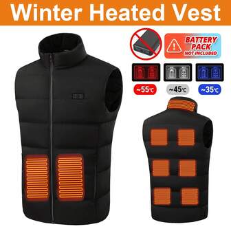 男士加热背心，冬季保暖户外USB加热背心，带9个碳纤维加热垫，3档温度调节