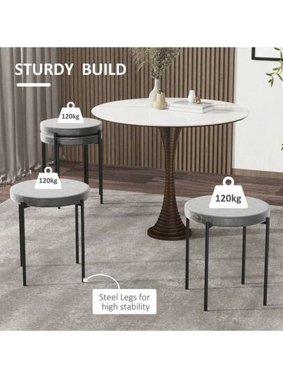 HOMCOM Set Of Stackable Dining Stools, Kitchen Chairs Fluwelen Look Padded Seat, Grijs Metal, Room, 41.5 Aosom.De On The Website view 3