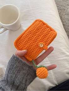 1pc Handmade Knitted Cute Orange & Strawberry Coin Purse, Card Holder, Earphone Case, Small Bag, Wallet & Card Holder Passport Cover Passport Holder Passport Case For Travel Lightweight Waterproof Travel Accessories Cruise Essentials Vacation Essentials For Men Women - Multicolor - View 5